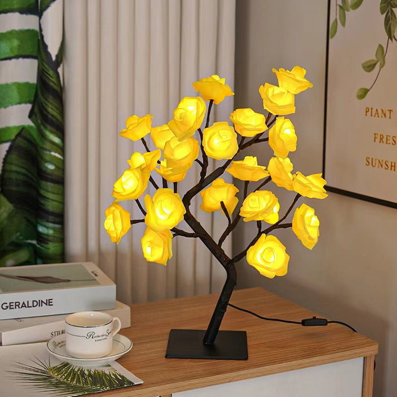USB LED Rose Tree Lamp – 20-Bead Romantic Light for Home Decor, Tabletop Accent