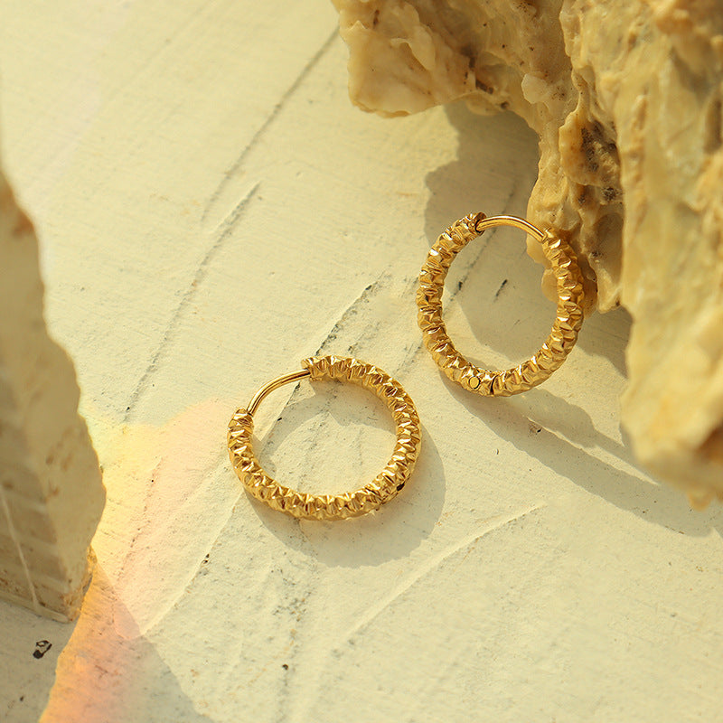 Embossed Round Hoop Earrings for Women – Titanium Steel Geometric Jewelry