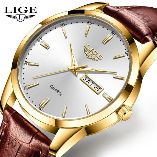 Men’s Business Quartz Watch with Dual Calendar & Luminous Hands – Leather Strap