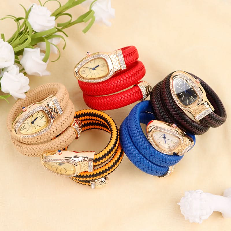 Women's Snake-Inspired Quartz Watch – Braided Leather Strap