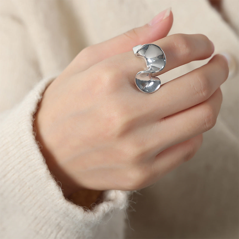 Women's Abstract Titanium Steel Statement Ring – Molten Curve Design