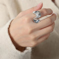 Women's Abstract Titanium Steel Statement Ring – Molten Curve Design