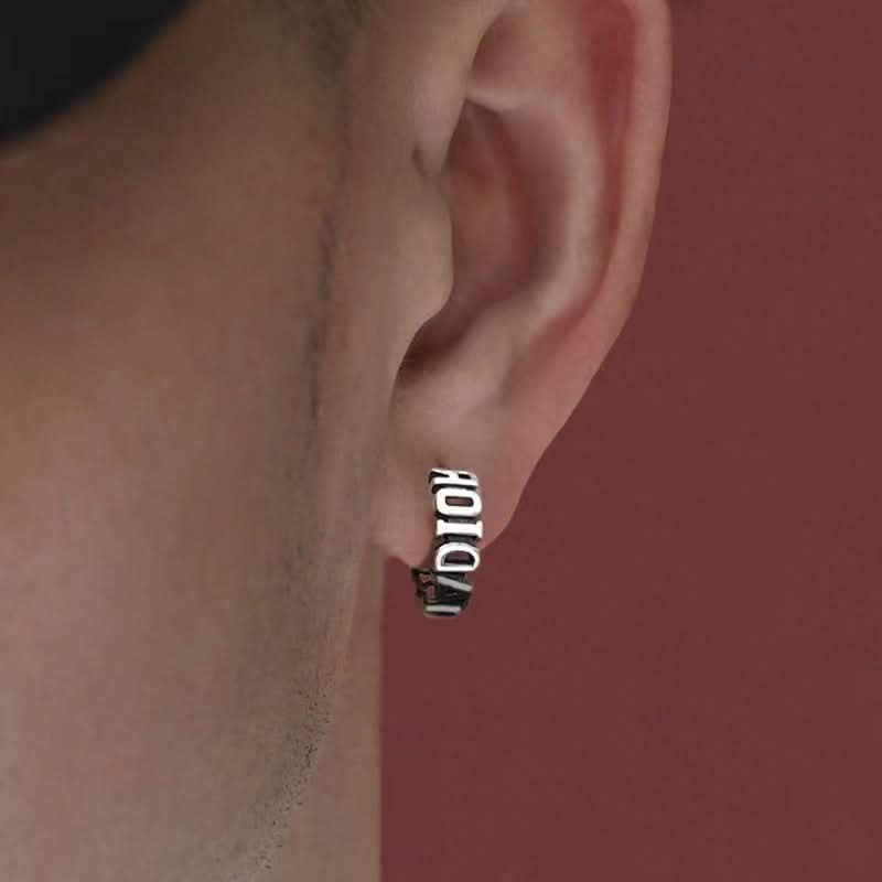 Retro Letter Earrings for Men – Stainless Steel Thai Silver Design Jewelry