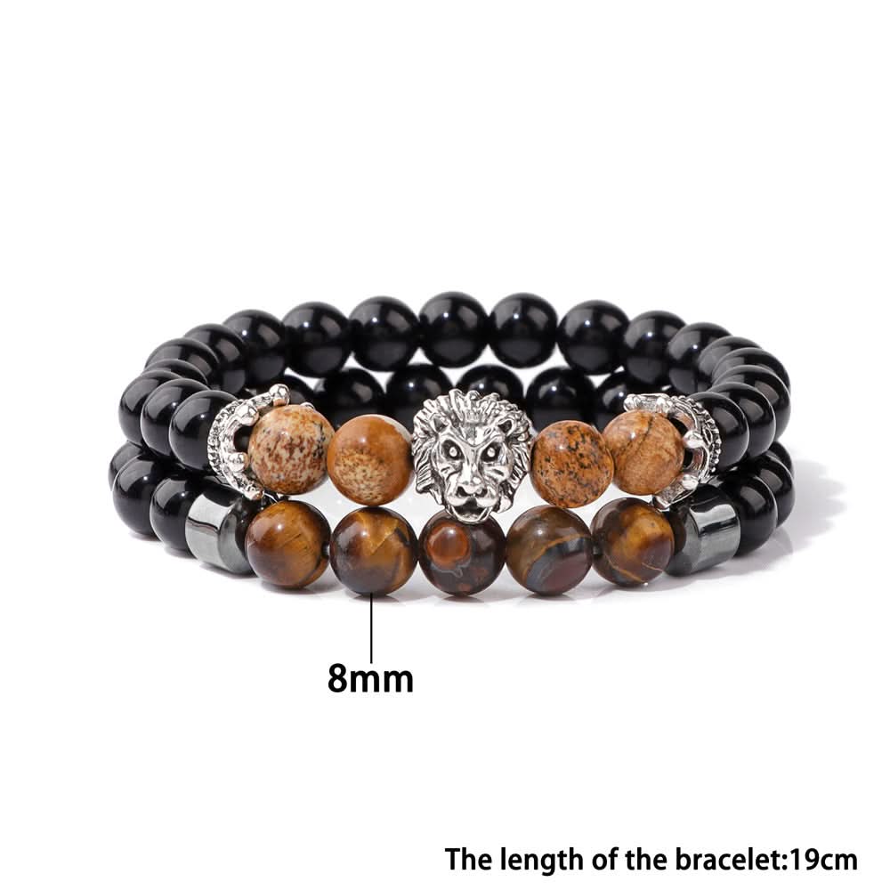 Unisex Double-Layer Lion Agate Bead Bracelet – Retro Black Stone