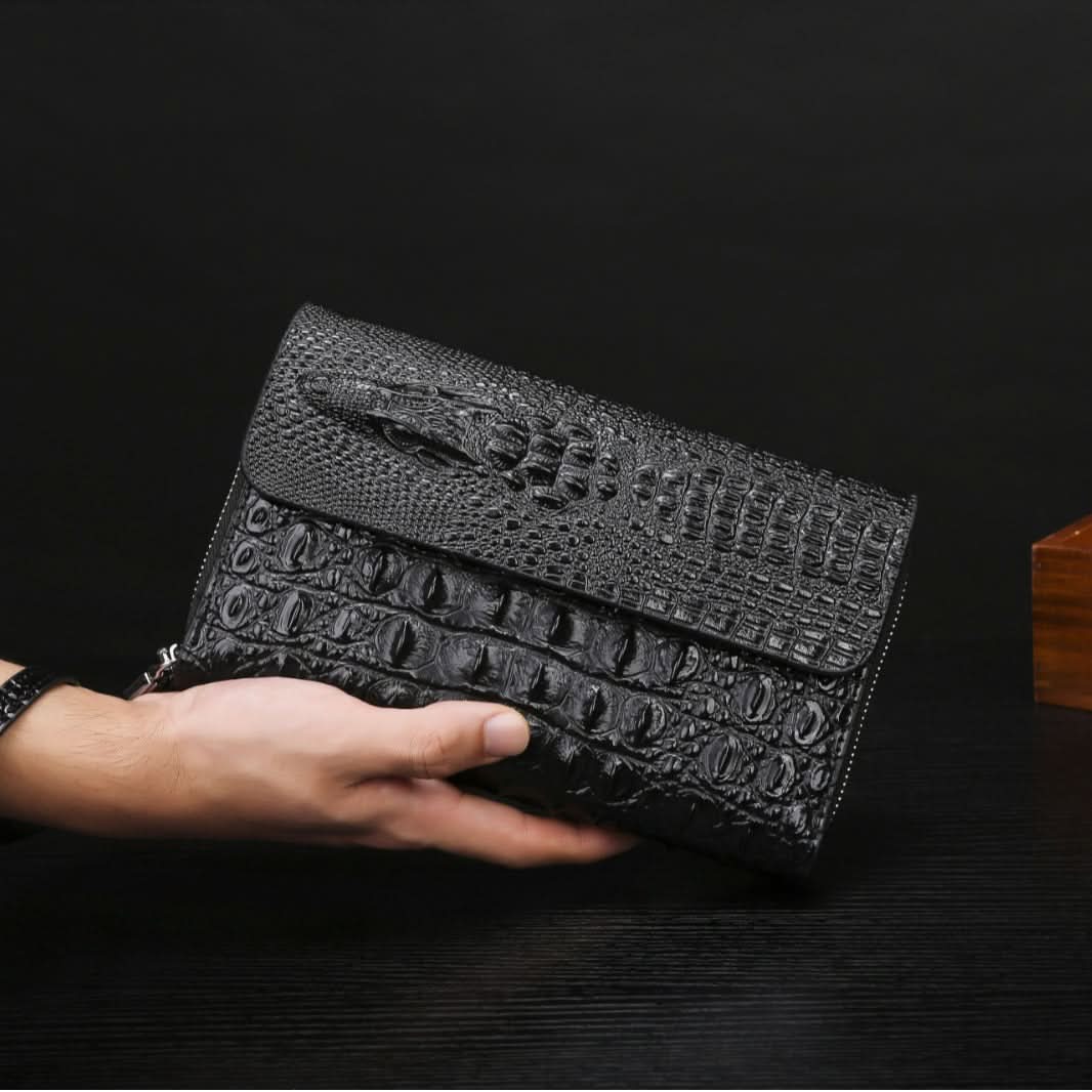 Men’s Crocodile Pattern PU Leather Wallet – Multi-Card Slot Business Clutch Bag