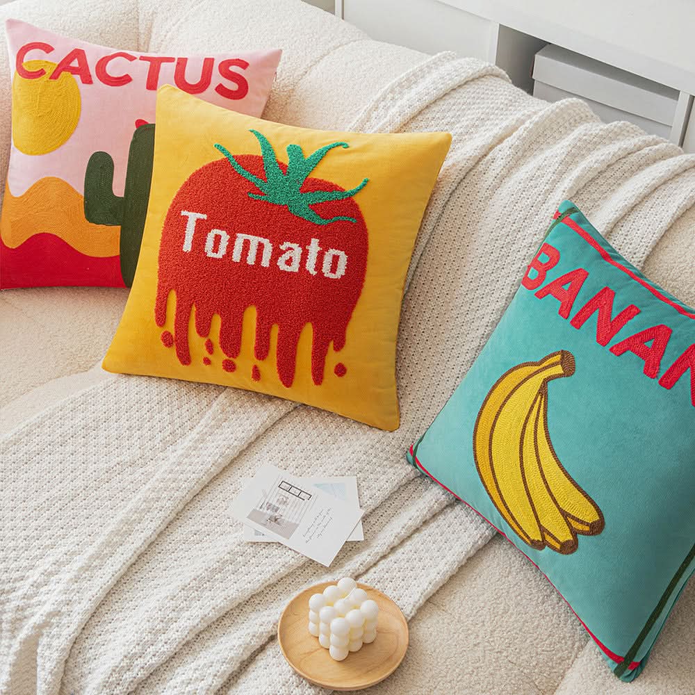 New Arrival Alphabet Fruit Embroidery Pillow