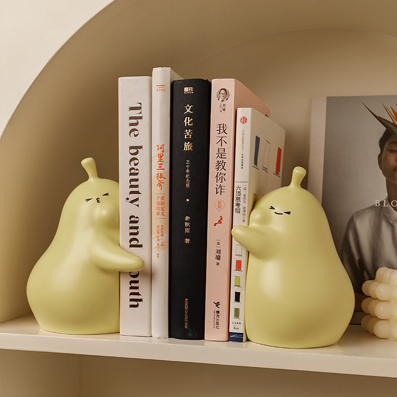 Never Divide Pear Bookends – Ceramic Desk Accessory for Bookshelves