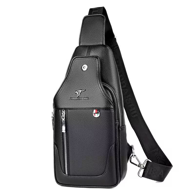 Men’s Waterproof PU Crossbody Chest Bag – Solid Color, Urban Casual Style