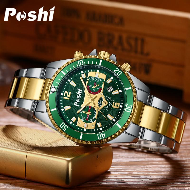 Men’s Stainless Steel Quartz Watch – Luminous Dial, Calendar