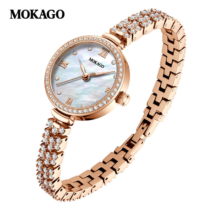 MOKAGO Women’s Quartz Watch – Diamond Dial, Luxury Zinc Alloy Bracelet