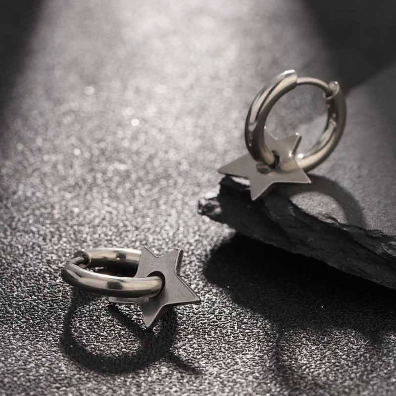 Men’s Titanium Steel Star Hoop Earrings – Trendy Unisex Jewelry