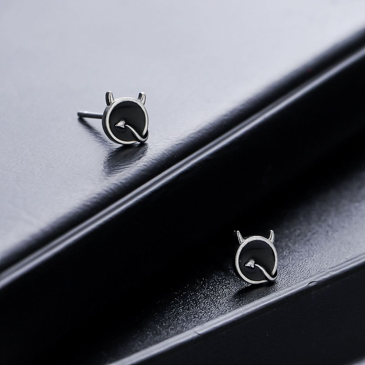 Men’s Black Devil Stud Earrings – Gothic Hip-Hop Jewelry