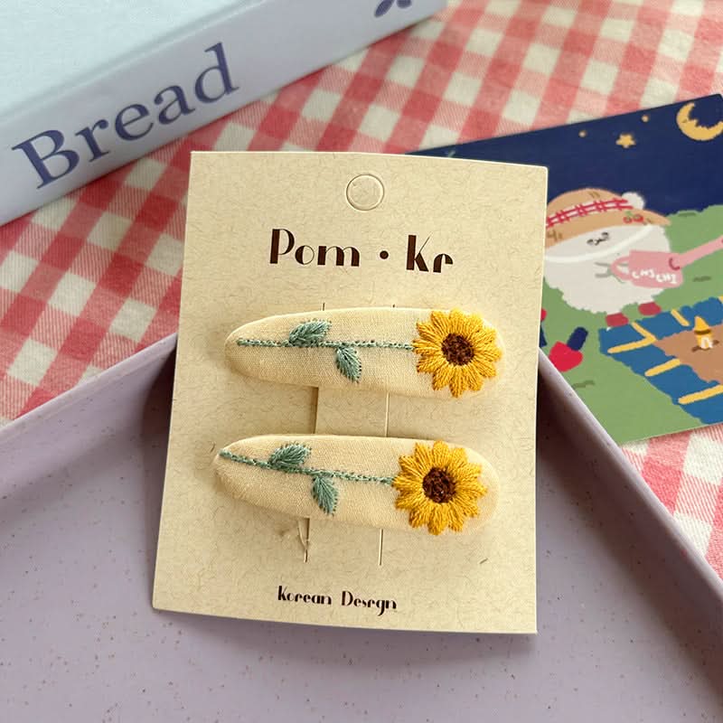 Korean Flower Drop Hair Clips for Girls – Cute Fabric Bangs & Side Clips (Pack of 4)