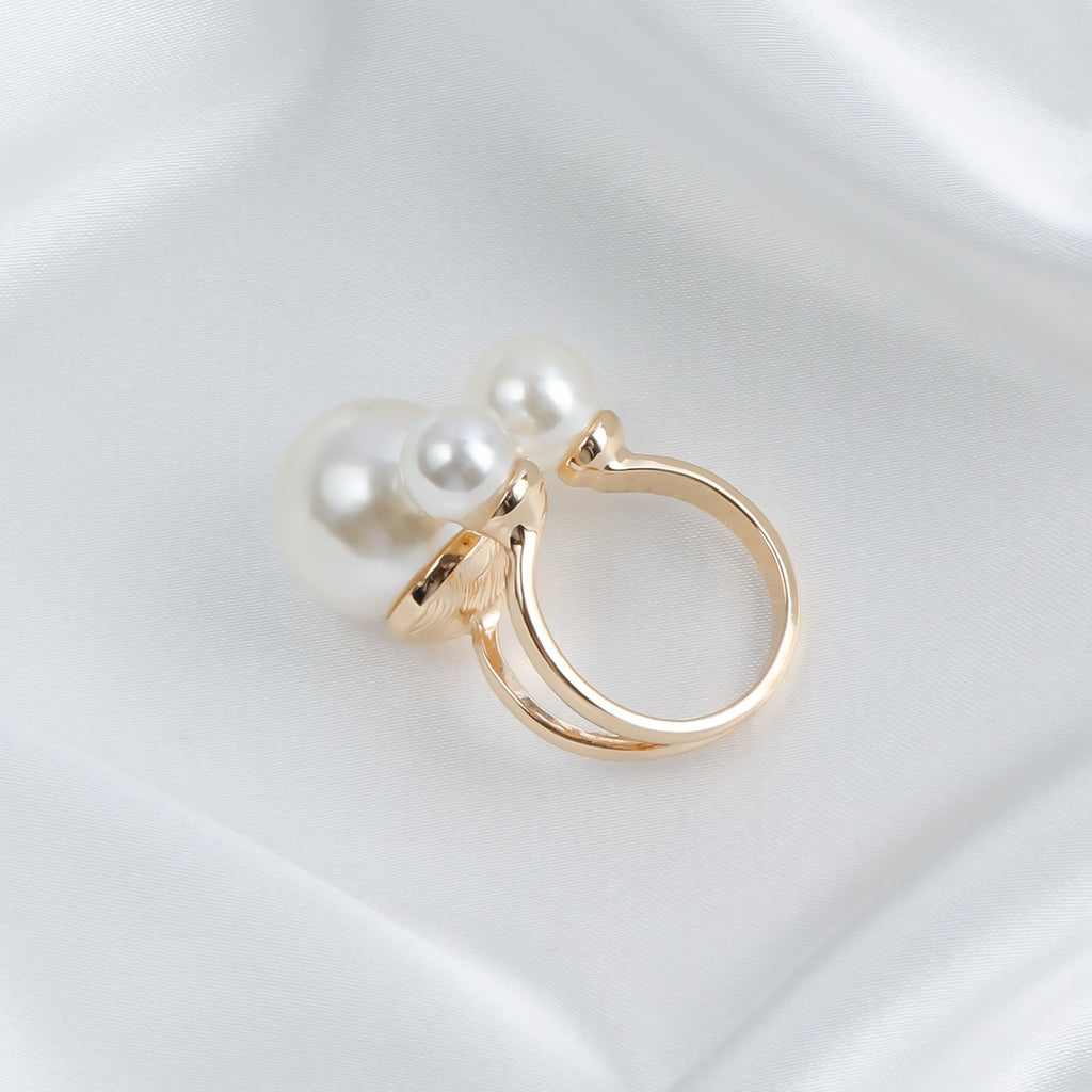 Triple Pearl Gold Ring – Elegant Alloy Adjustable Women’s Jewelry