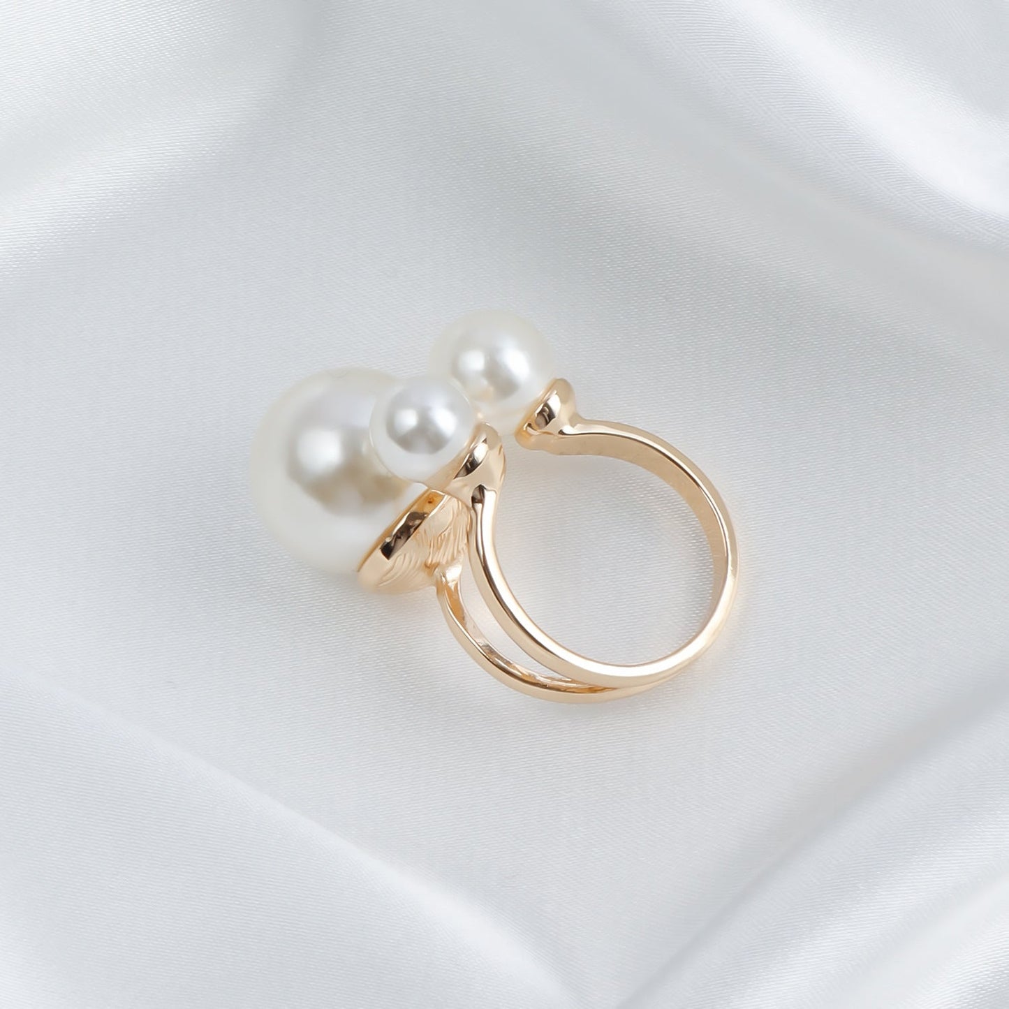 Triple Pearl Gold Ring – Elegant Alloy Adjustable Women’s Jewelry