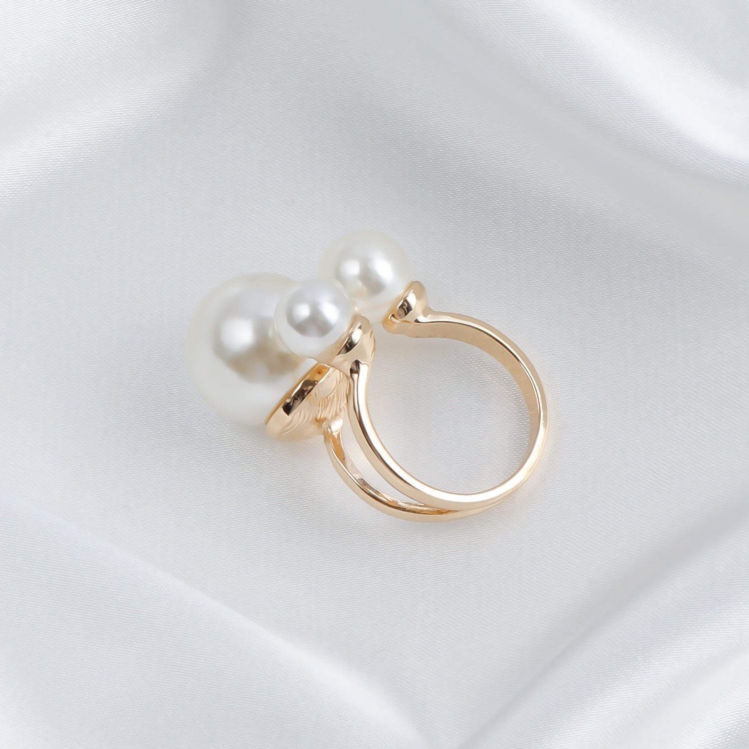 Triple Pearl Gold Ring – Elegant Alloy Adjustable Women’s Jewelry
