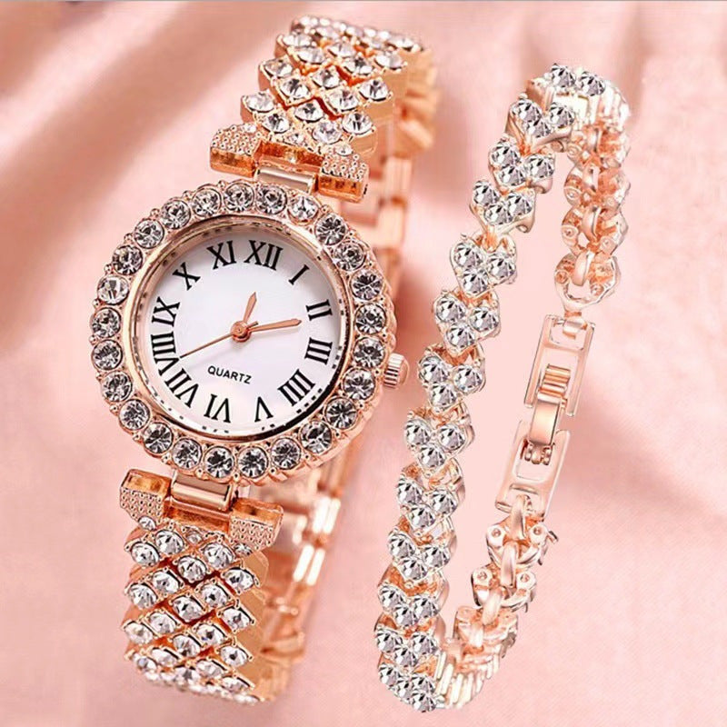 Women’s Roman Numeral Diamond Quartz Watch – Fashion Bracelet Style
