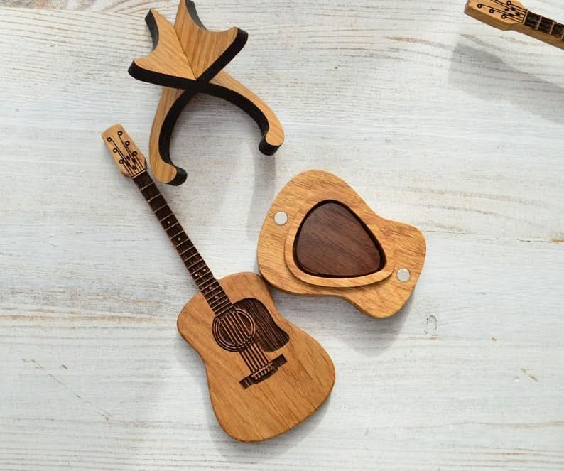 Engraved Wooden Guitar Pick - Gift Set