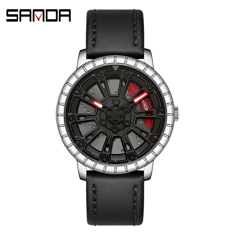 Sanda Men’s Quartz Watch – Hollow Dial, Leather Strap, Waterproof Casual Timepiece