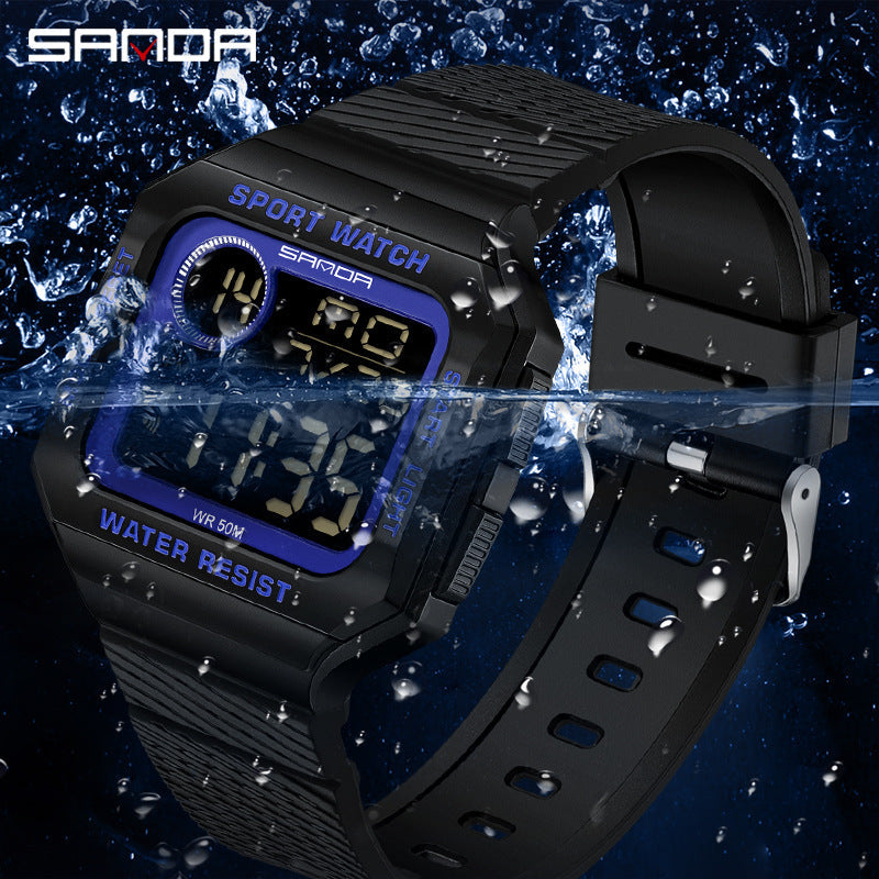 SANDA Digital Square Watch – Unisex Luminous Waterproof Multi-Function Alarm Watch