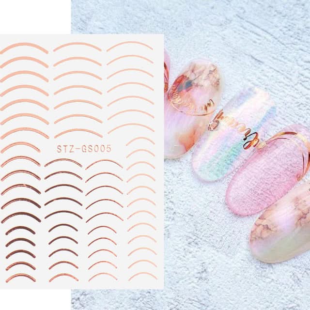 Rose Gold & Silver 3D Nail Stickers – Half-Moon Totem Design