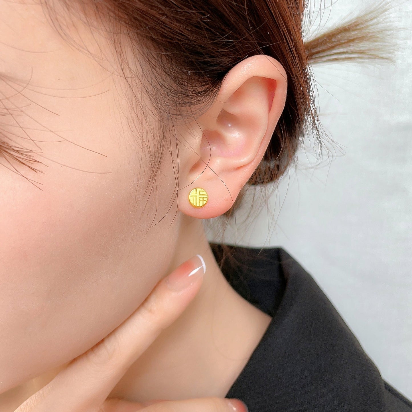 Gold Blessing Earrings for Women – Titanium Steel Ethnic Chinese Style Jewelry