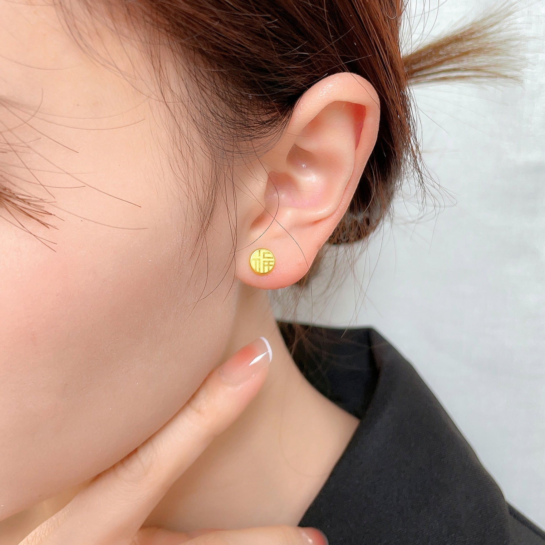 Gold Blessing Earrings for Women – Titanium Steel Ethnic Chinese Style Jewelry