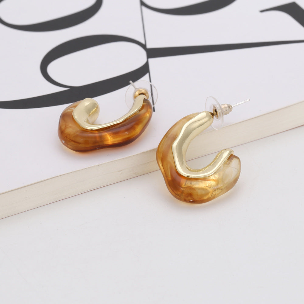 Modern Chic Marbled Resin Hoop Earrings – Trendy Geometric Earrings for Women