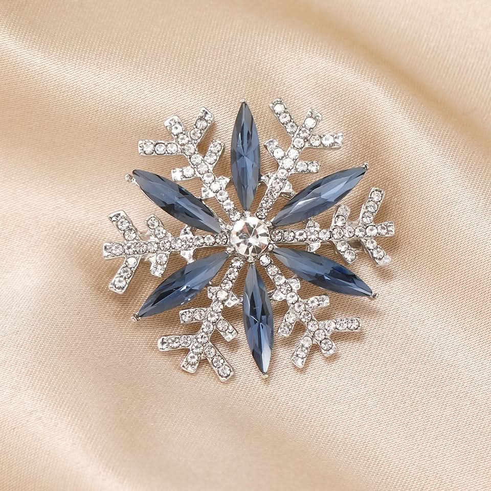 Christmas Snowflake & Snowman Brooch – Rhinestone Winter Pin for Coats & Scarves