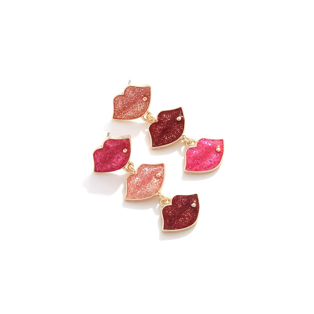 Red Lip Pendant Earrings – Asymmetrical Oil Drip Fashion Jewelry for Women