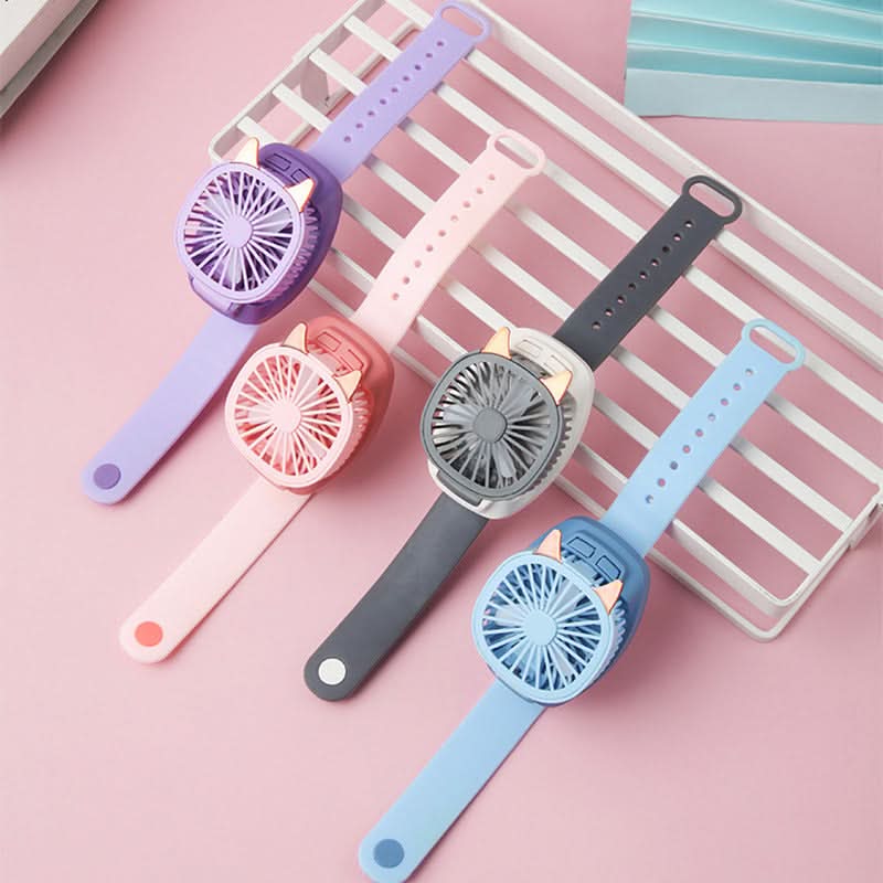 USB Rechargeable Watch Fan – Mini Wearable Fan with Colorful Lights