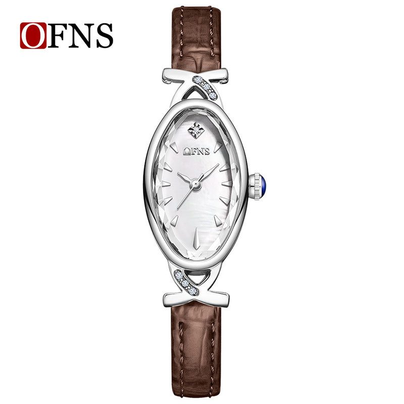 OFNS Women’s Quartz Watch – Unique Oval Dial, Waterproof Leather Strap Timepiece