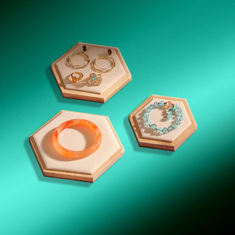 Hexagonal Bamboo & Wood Jewelry Display Tray Set