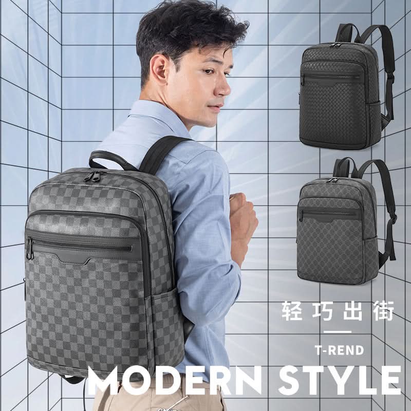 Men’s Large-Capacity PU Leather Backpack – 15-Inch Laptop Travel Bag