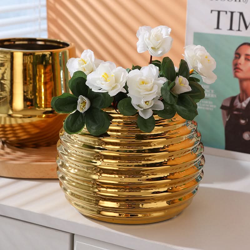 Elegant Golden Ceramic Phalaenopsis Orchid Pot