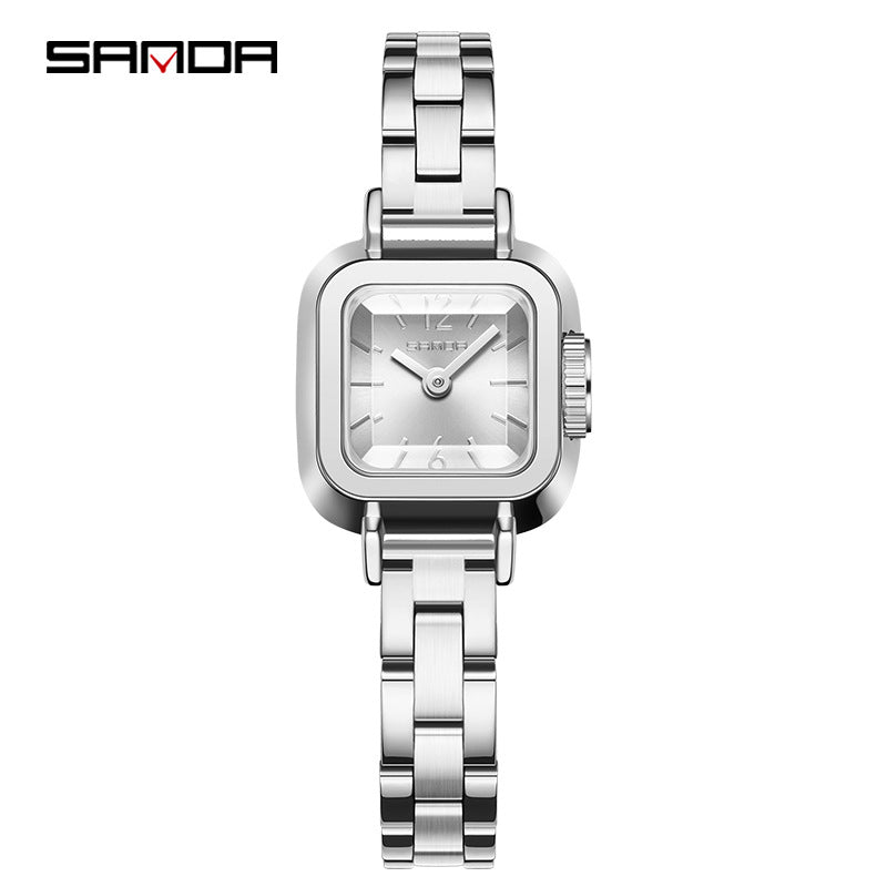 Sanda Women’s Square Quartz Watch – Stainless Steel Strap, Waterproof Watch