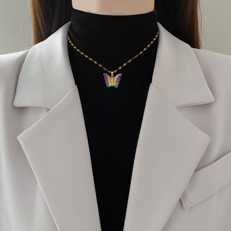 Colorful Butterfly Pendant Necklace – Luxury Titanium Steel Women’s Jewelry