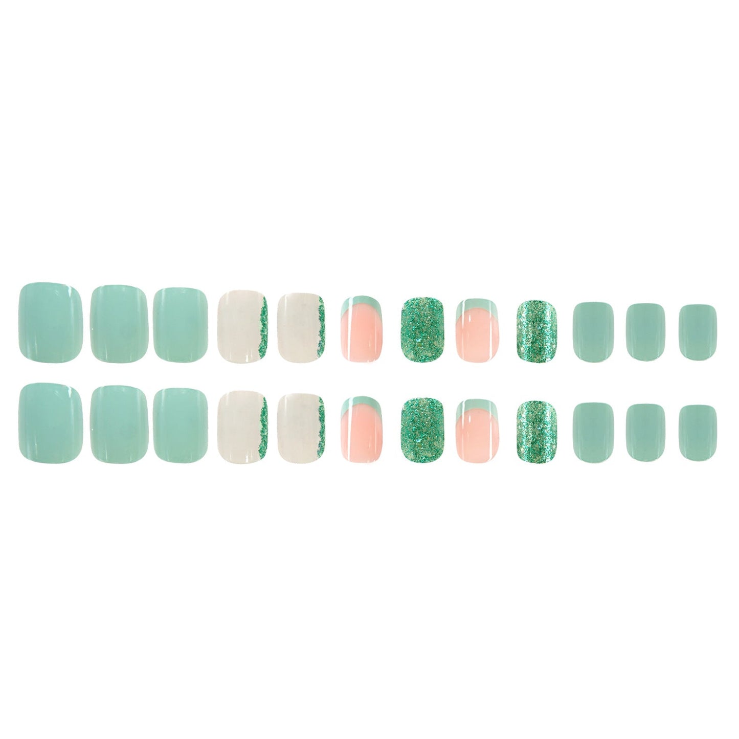 Modern Green French Press-On Nails – Medium Square & Rounded False Nails