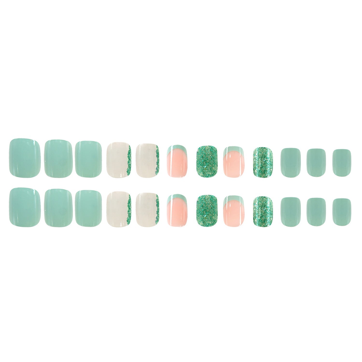Modern Green French Press-On Nails – Medium Square & Rounded False Nails