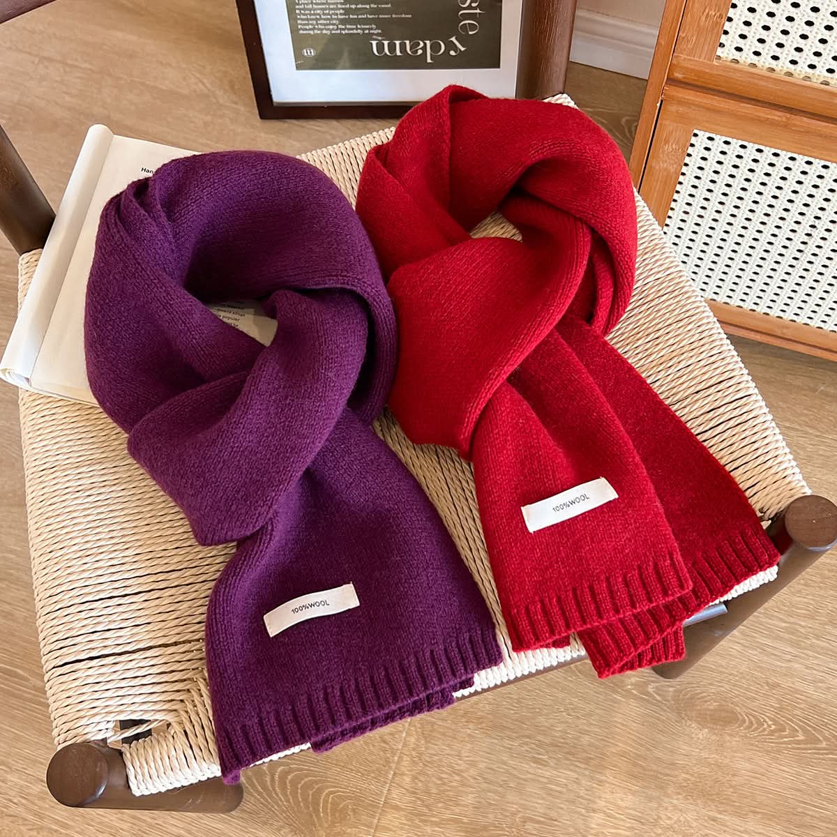 100% Pure Wool Winter Scarf – Solid Color for Adults