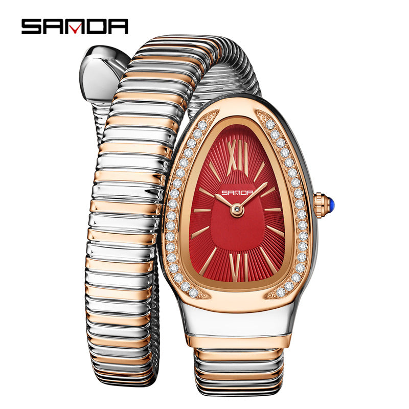 Sanda Women’s Quartz Watch – Snake-Shaped Teardrop Dial with Diamond Accents Timepiece
