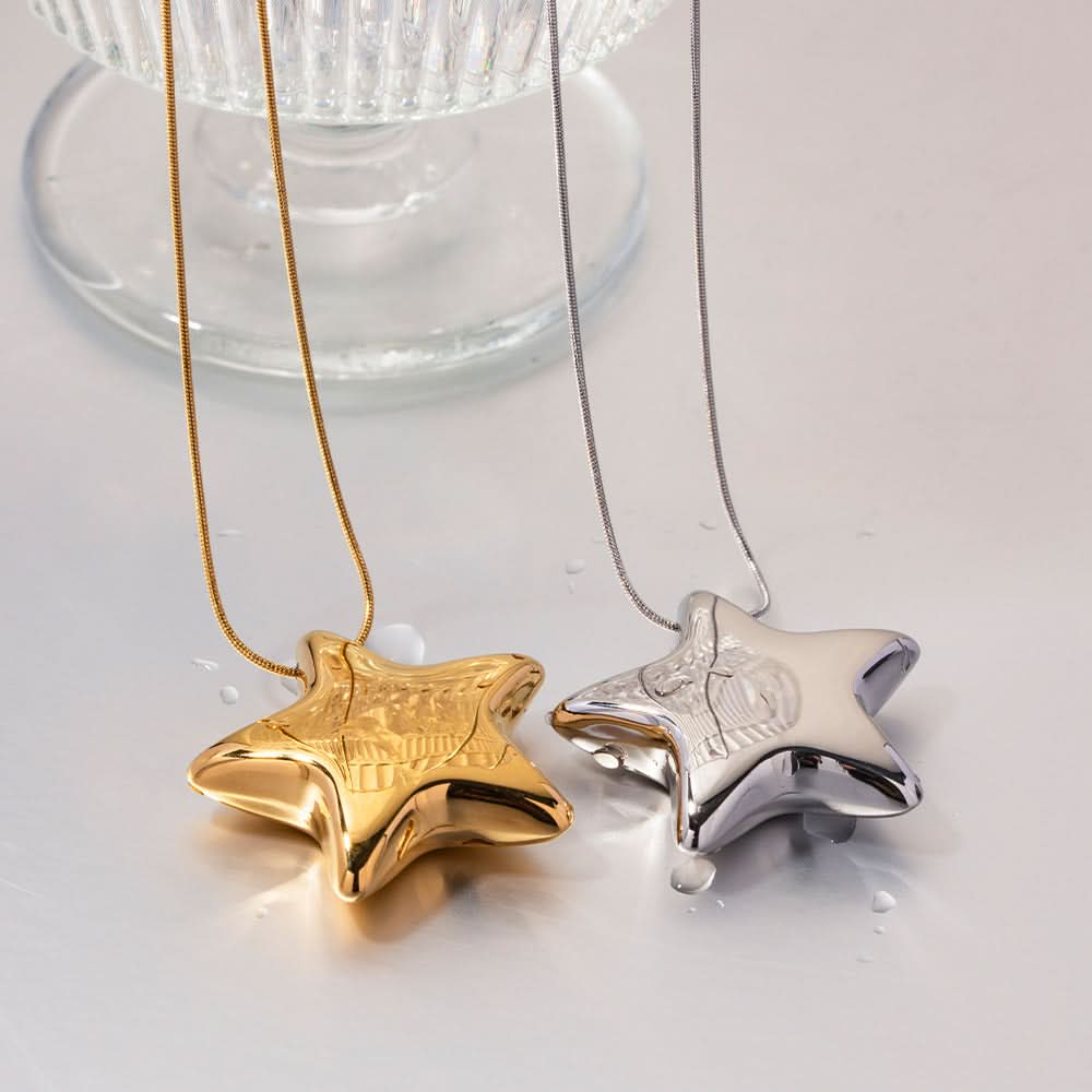 Stainless Steel Five-Pointed Star Pendant Necklace For Women