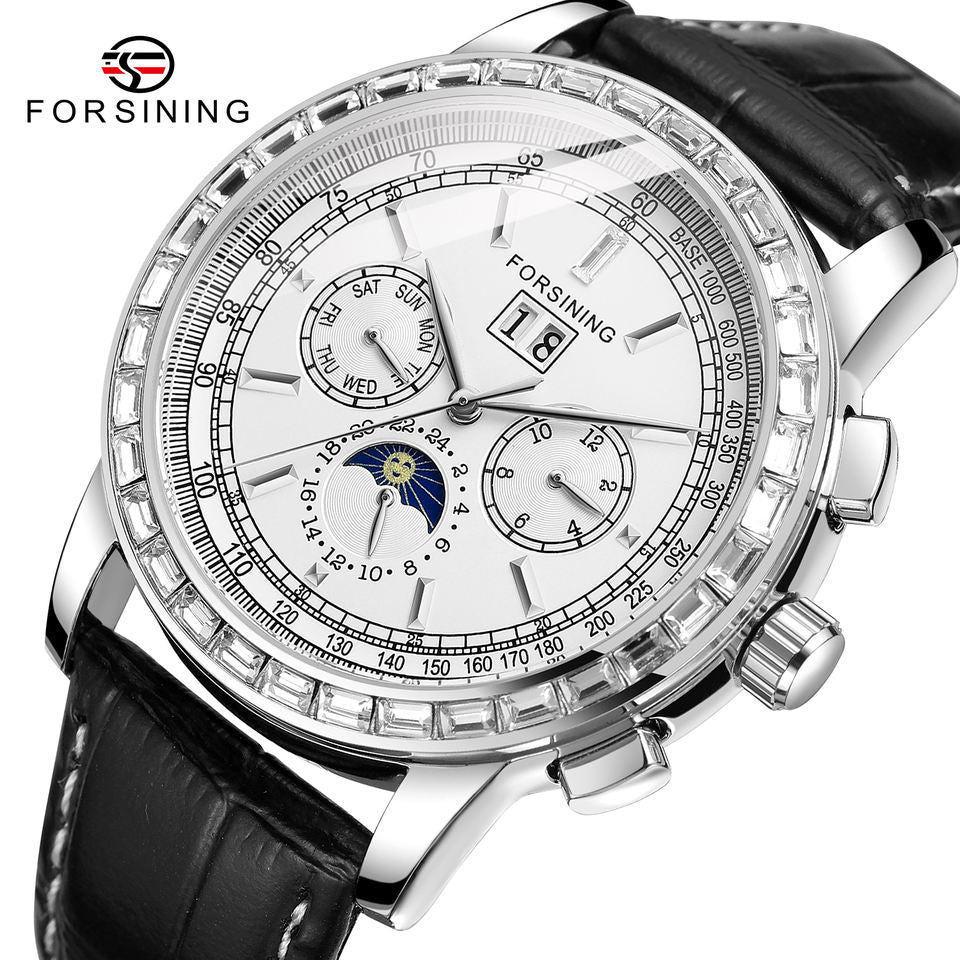 Men’s Rhinestone Mechanical Watch – Multifunction Semi-Automatic Timepiece