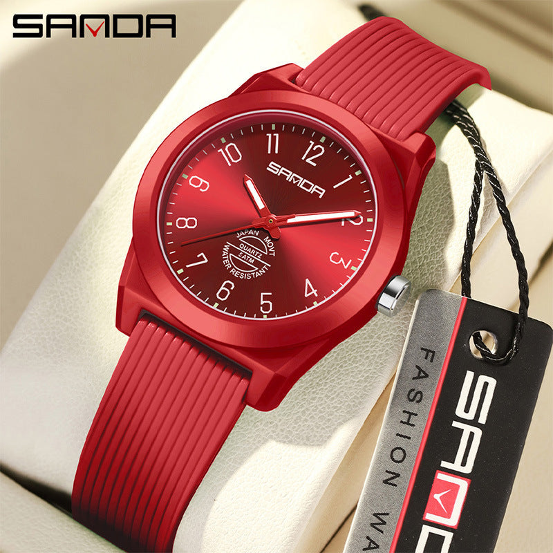 Sanda Luminous Student Quartz Watch – Silent Waterproof Exam Wristwatch for Teens