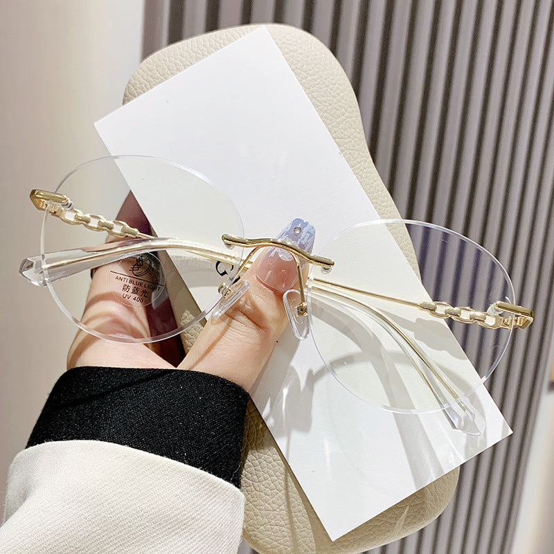 Ultra-Light Frameless Round Glasses – Korean Style Plain Eyewear for Men & Women