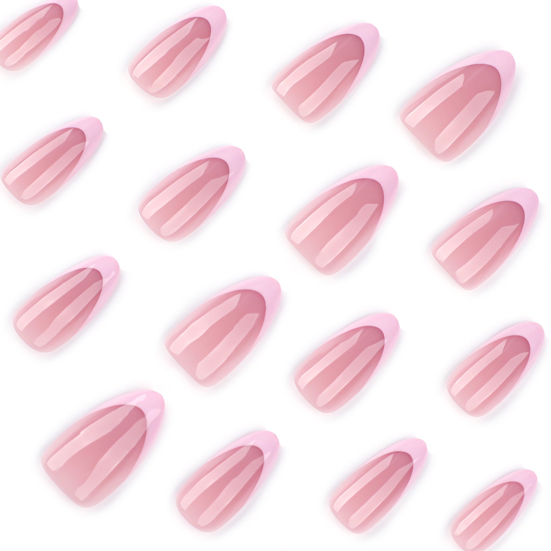 Pink Floral Almond Press-On Nails – French Tip Medium Glue-On Set