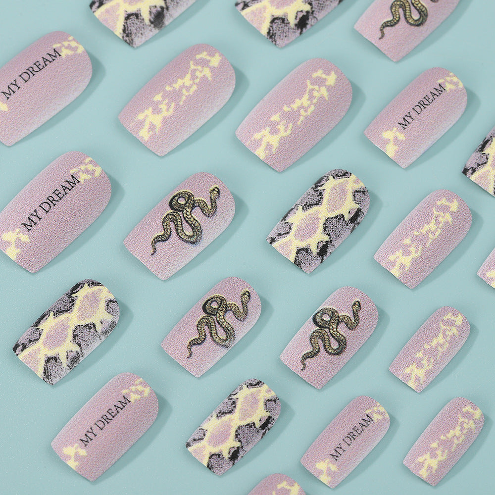 Lavender Snake Print Press-On Nails – Square Acrylic False Nails