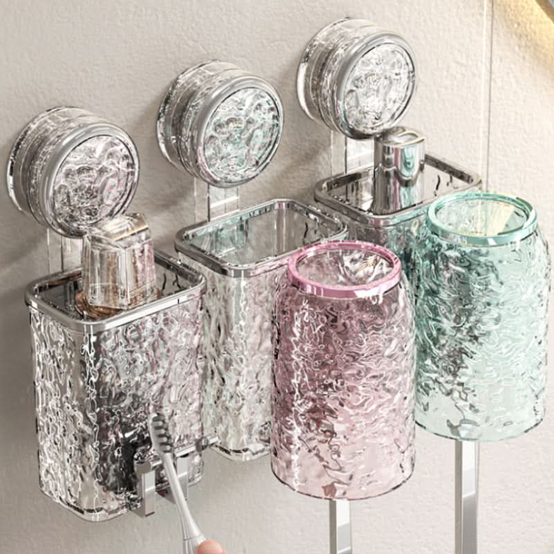 Punch-Free Wall-Mounted Toothbrush Holder with Mouthwash Cup