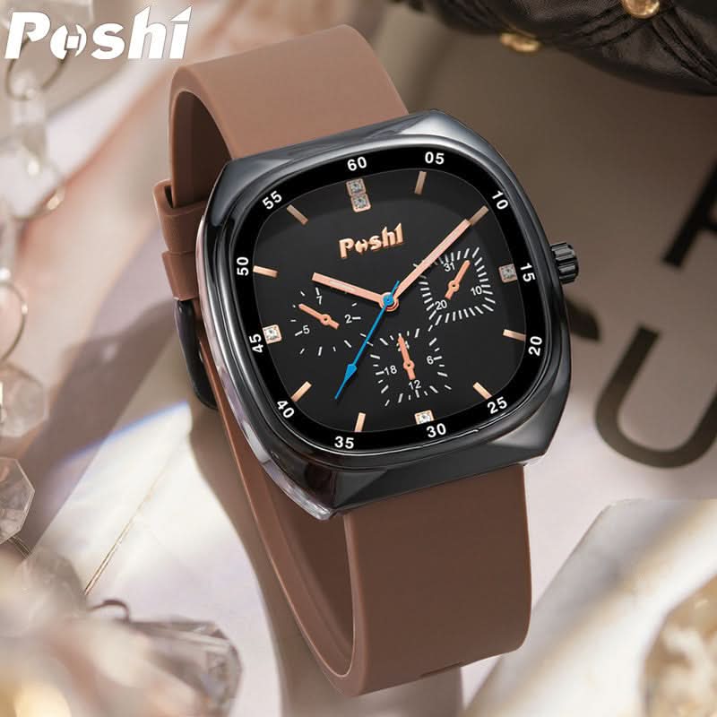 Unisex Casual Style Square Quartz Watch – Silicone Strap, 24-Hour Display