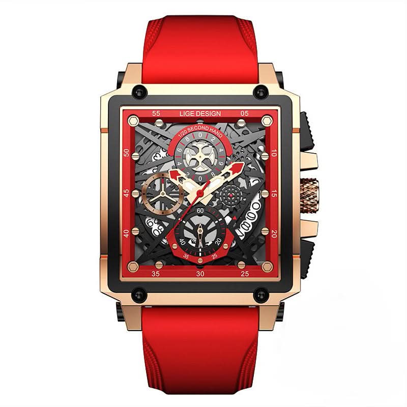 Men’s Square Chronograph Sports Watch – Calendar, Silicone Strap